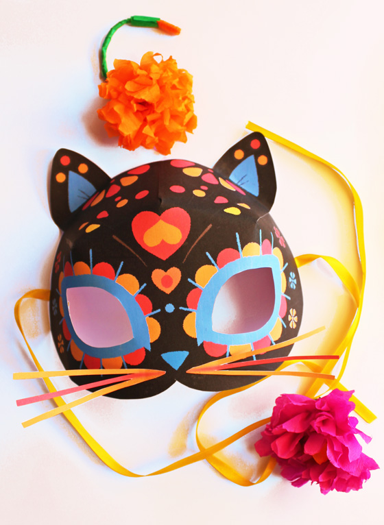 Dia de los Muertos or Day of the Dead calavera cat mask template!