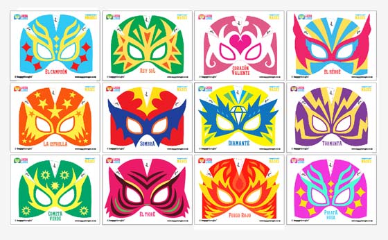 ¡12 patrones de brillantes y coloridas máscaras de Lucha Libre para imprimir y hacer!