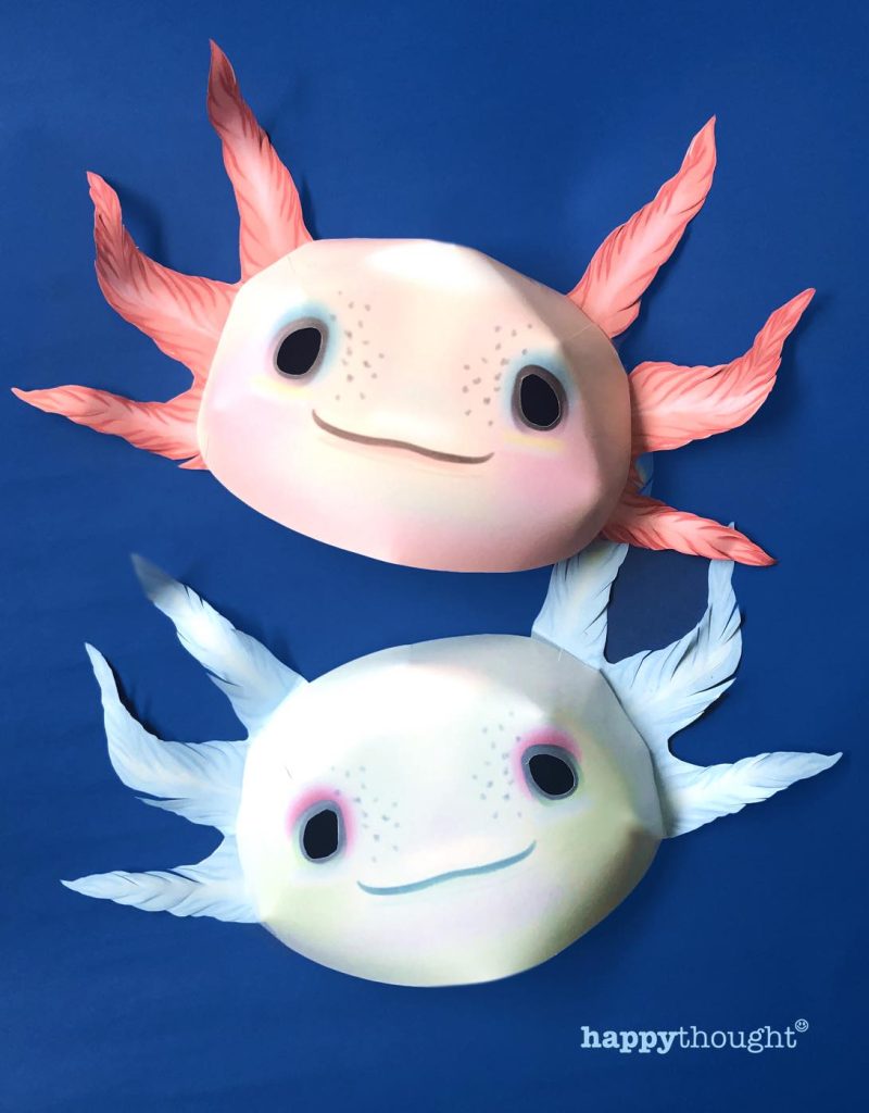 2 axolotl 3D masks templates to make