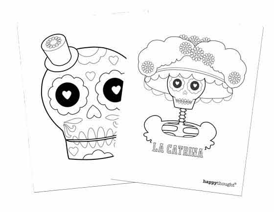 Happythought day of the dead coloring-in worksheets to download!