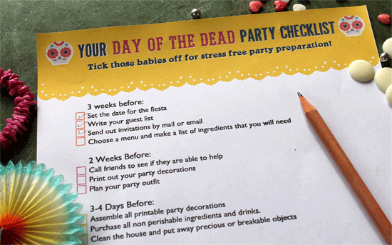 dia de los muertos or day of the dead party advice - check list printables for parties