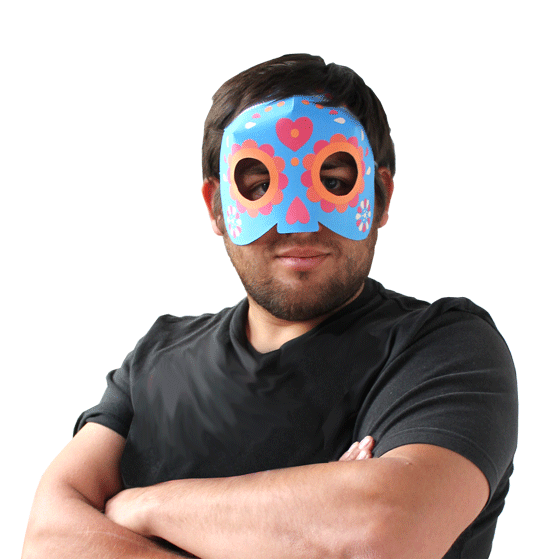 Don Rodrigo's paper calavera mask for a Day of the Dead party!