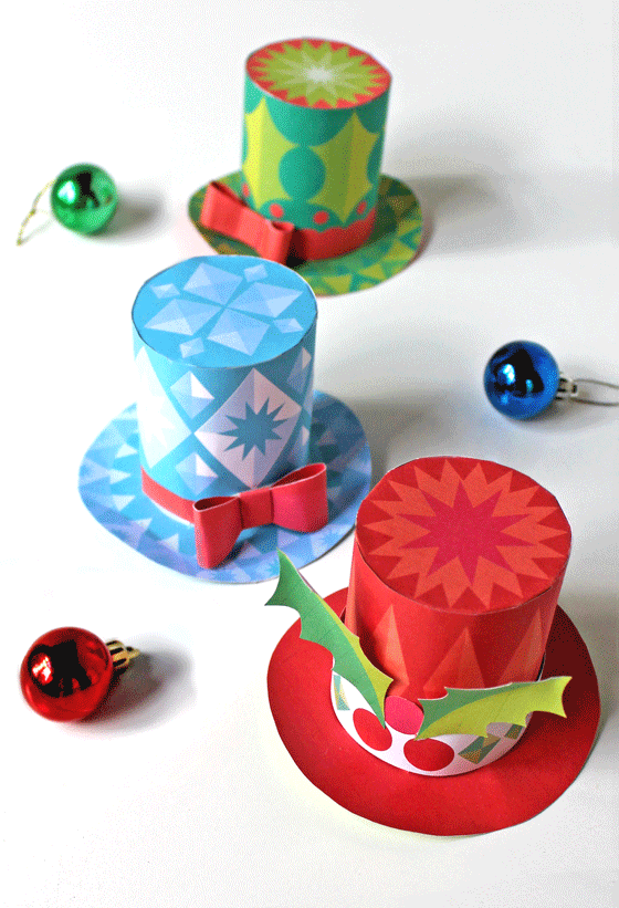 Holiday festive paper hats. Free no-sew mini top hat 