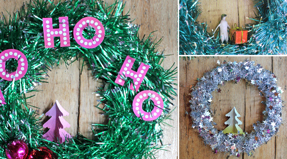 christmas tinsel wreaths