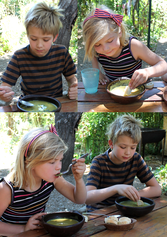 my kids eating curried banana soup homemade