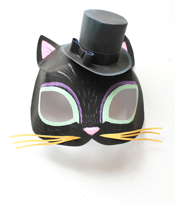 Black cat mask template and mini paper top hat template!