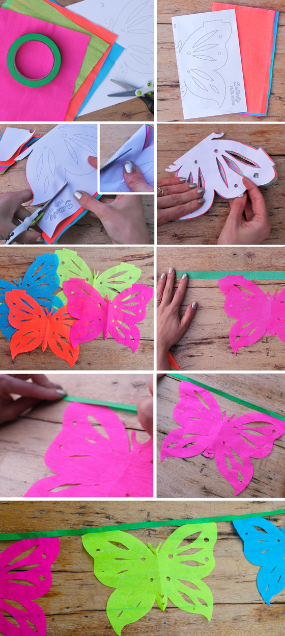 instructions and tutorial on how to make butterfly papel picado garlands