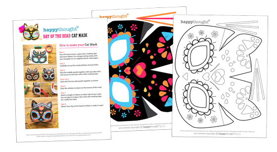 Templates to download and print sugar skull cat mask