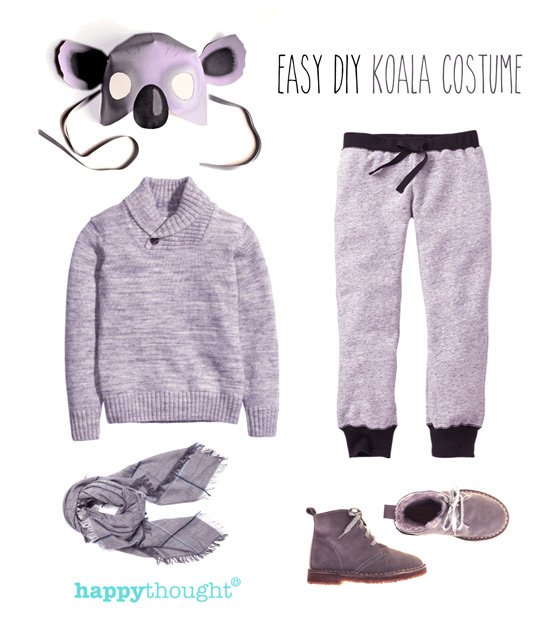 Easy to throw together koala costume with koala mask!