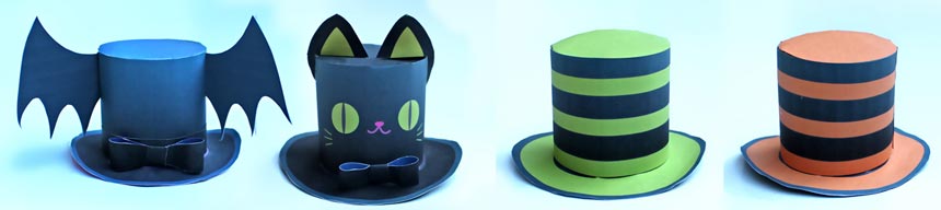 4 mini paper top hats for a Halloween dress up party