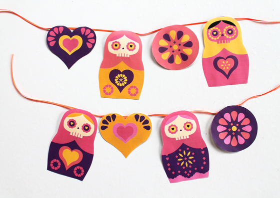 Cute Russian Doll Day of the Dead paper garland. Free to members!