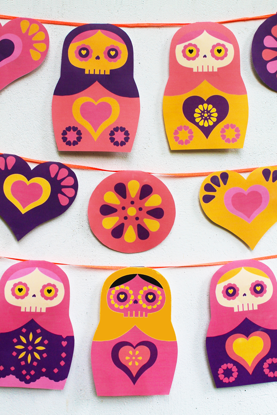 Day of the Dead garland featuring russian doll images and designs!