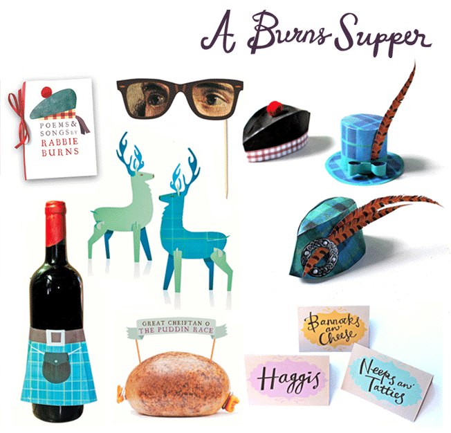 A burns night supper printable paper craft set