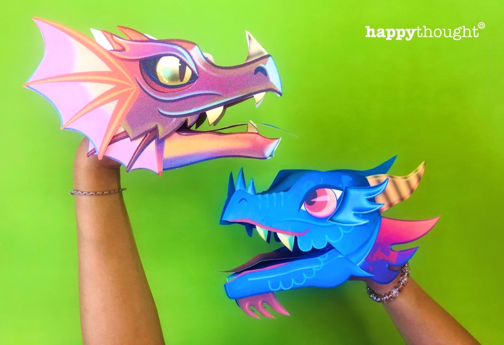 purple yellow dragon puppet craft activity