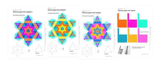 printable kids activity: Make beautiful Mexican paper stars for decorations at home, colegio or school