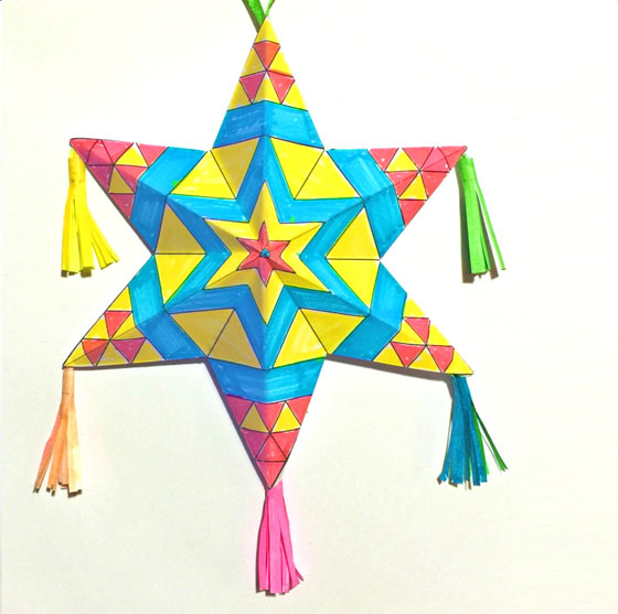 Printable craft activity worksheets: Coloring in Mexican paper star decorations for Cinco de-Mayo class or home activities!