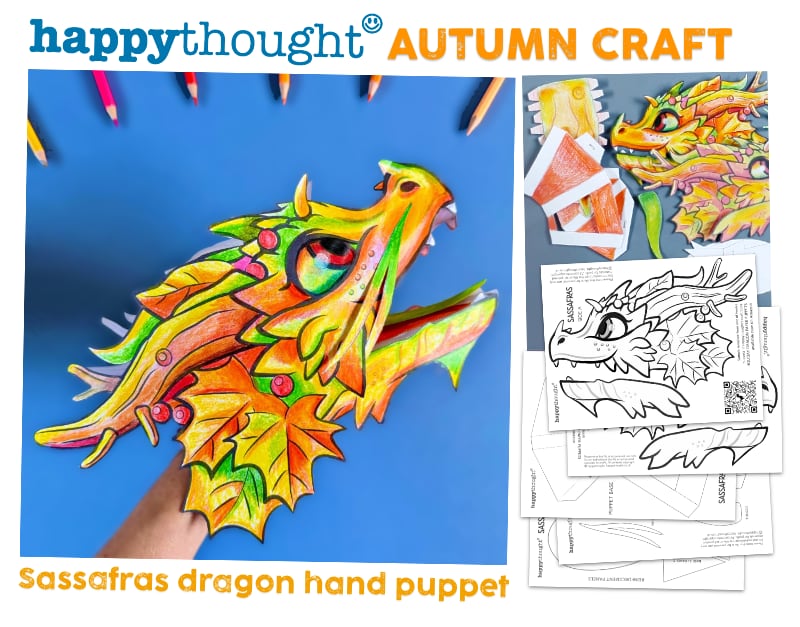 Color create Paper Dragon Puppet Autumn