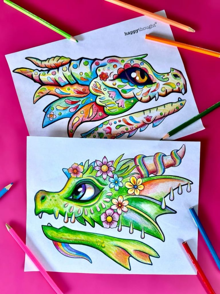 Color-in + create DOTD Holiday dragon puppet