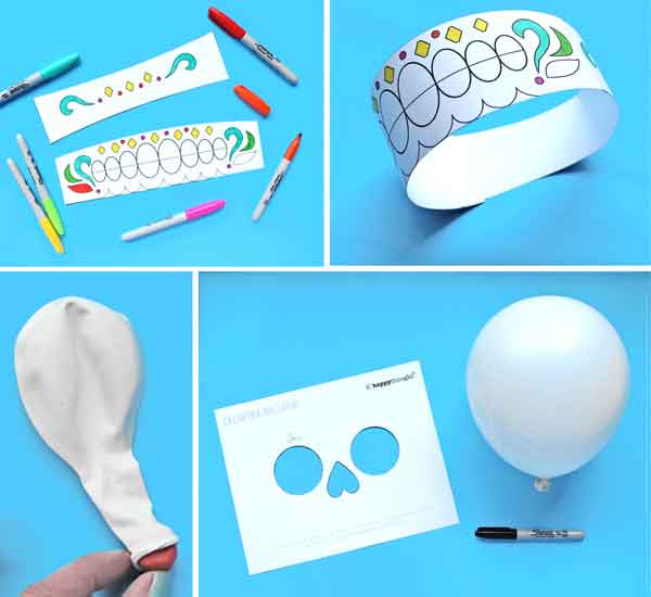 Instrucciones y patron para colorear tus propios globos calavera