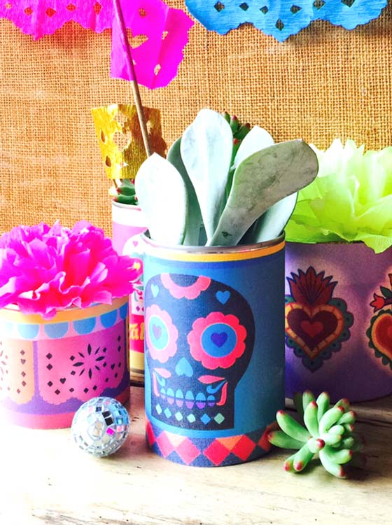 Easy DIY day of the dead tin can labels centerpeice