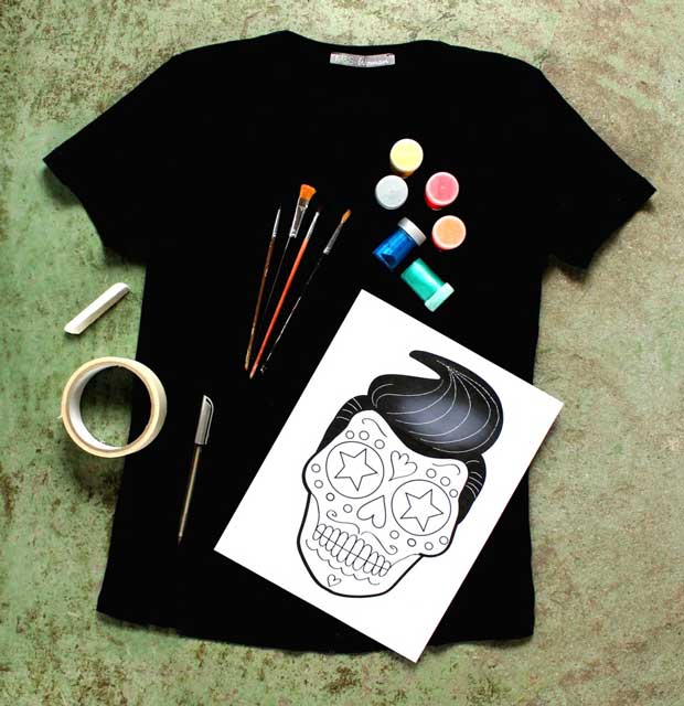 DIY painted Day of the Dead Calavera sugar skull design on a T-shirt: You will need