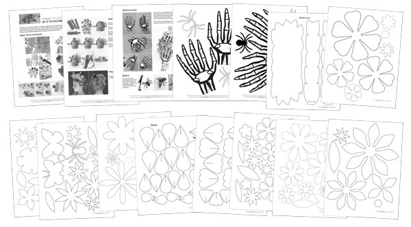 Printable kids activities Make your own paper flower and skeleton hand headpiece decoration