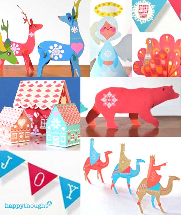 Festive angels, turkeys, reindeer, gift boxes DIY templates