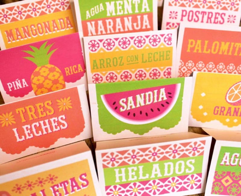 Food and drink signs - mangonada, aqua menta naranja, postres, piña rica, arroz con leche, palomitas, sandia, tres leches, helados