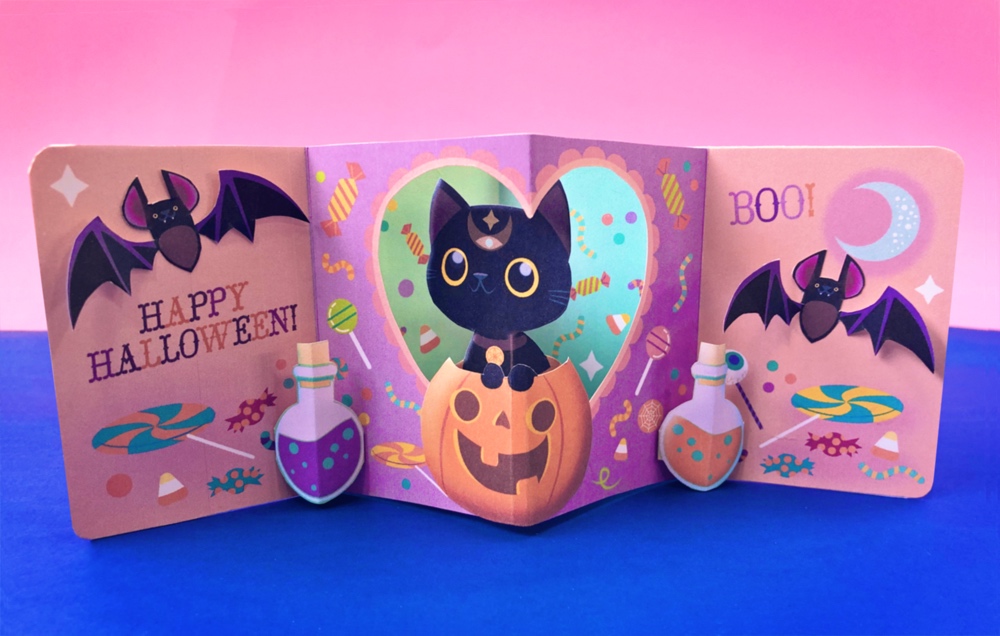 Halloween cat-diorama-template pink pattern