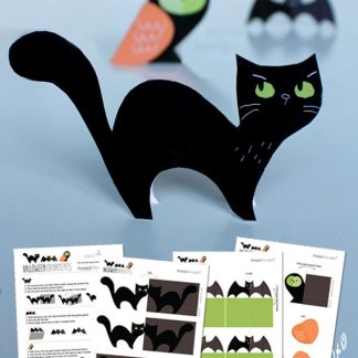 Halloweenprintable patterns, templates and design. No-sew owl, bat and cat decorations!