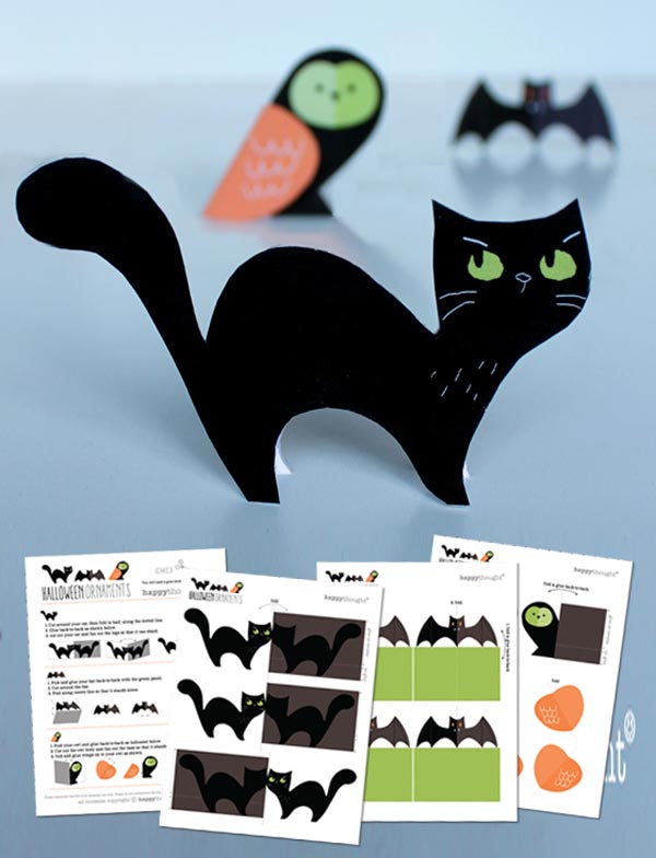 Easy make no-sew owl, bat and cat Halloween decorations!
