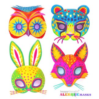 Haz tus propias máscaras Alebrije: plantillas de máscaras de conejo, jaguar, búho y zorro, ¡o mézclalas y crea tus propias criaturas fantásticas!