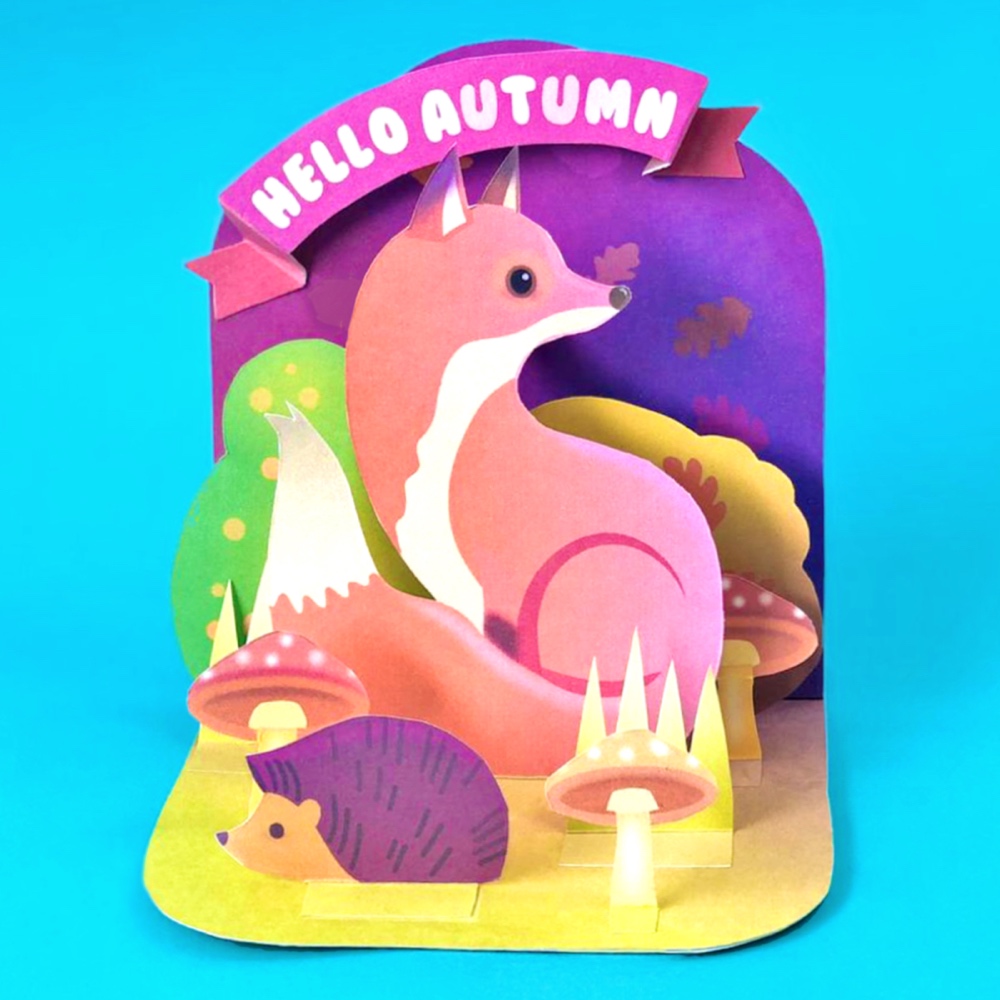Hello autumn-diorama-fox on blue