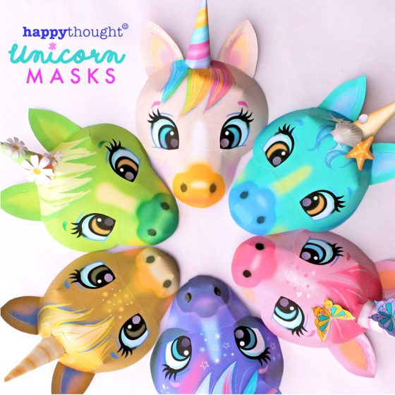 DIY printable Unicorn Masks. Be a unicorn today • Happythought