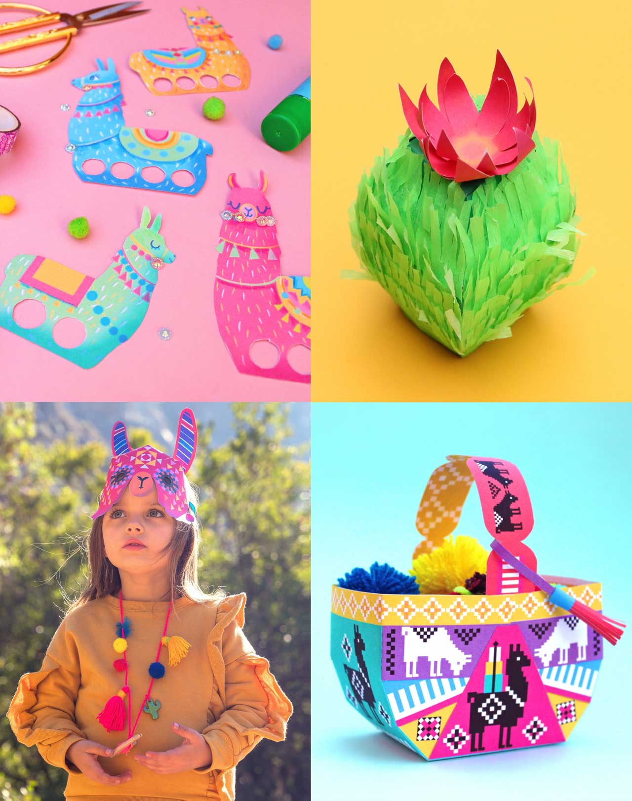 How to make pinata, llama finger puppets, masks and baskets from paper templates