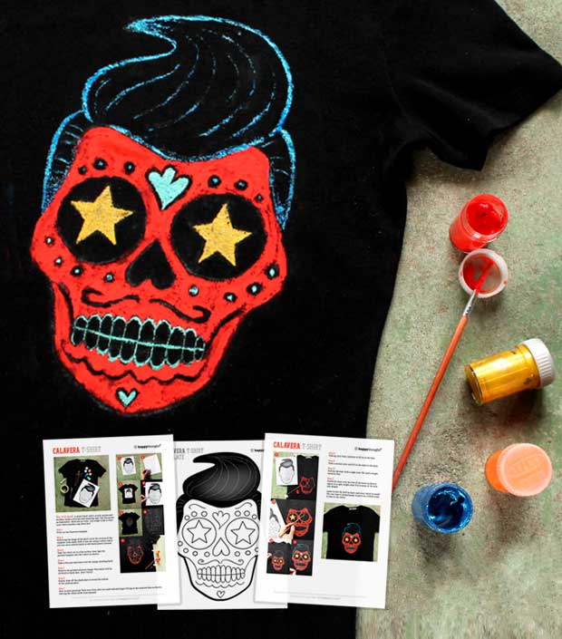 How to paint a Day of the Dead Calavera T-shirt template and tutorial