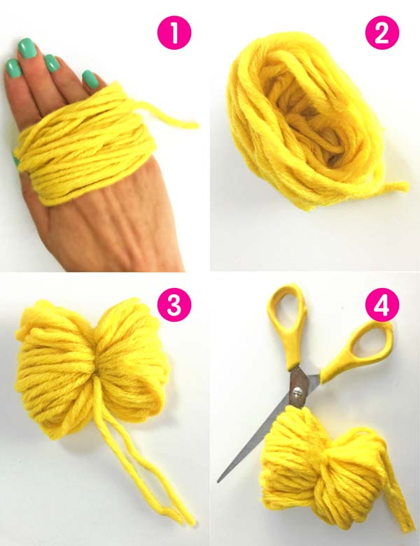 Craft activity: Make a yellow pineapple pompom art project step-by-step instructions 
