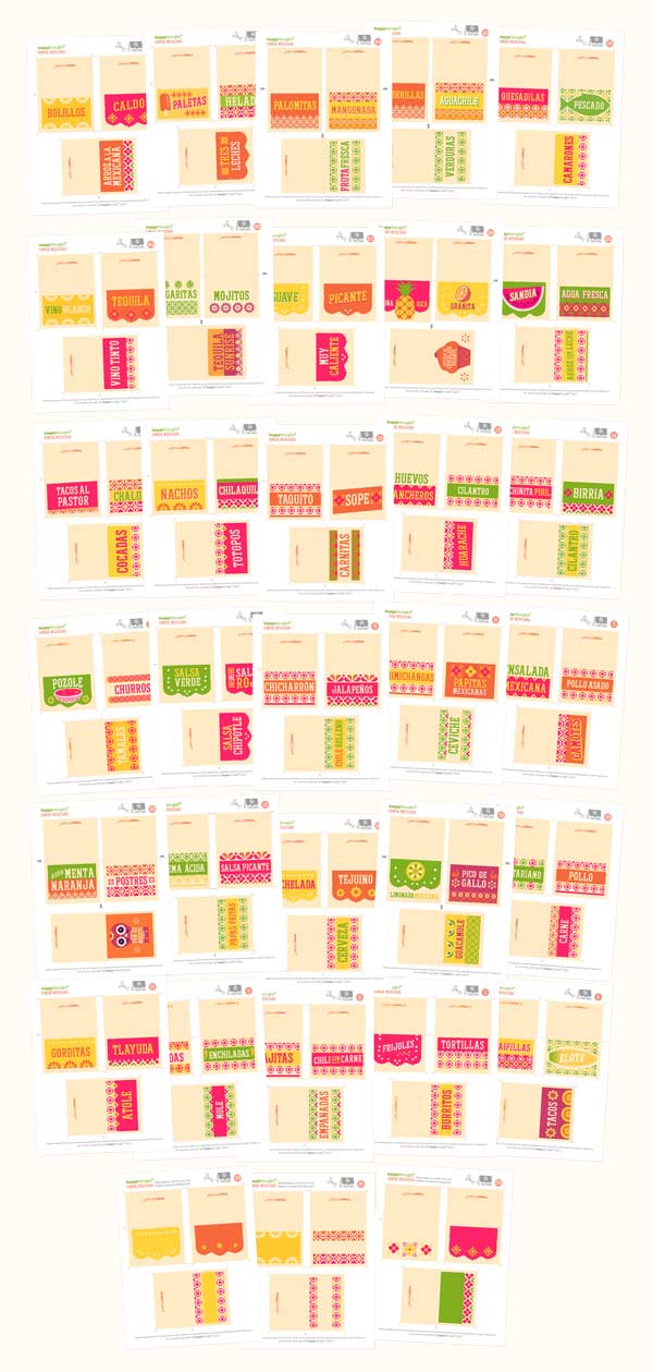 99 DIY Mexican food and drink display cards to print out for fiestas!