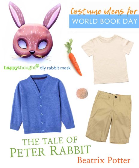 Peter Rabbit DIY printable mask with costume ideas from clothes at home