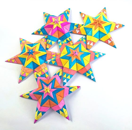 Easy and fun craft activity PDF worksheets to make a color in Mexican paper stars for 5 de Mayo!