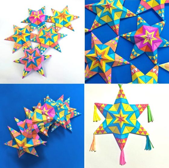 Mexican paper star ornaments tutorial. Printable craft templates!