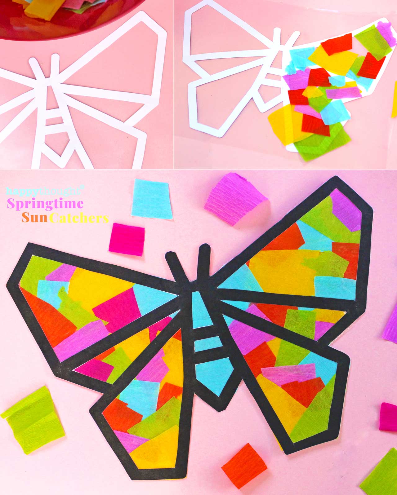 Springtime Sun catcher butterfly design step-by-step photo instructions and template