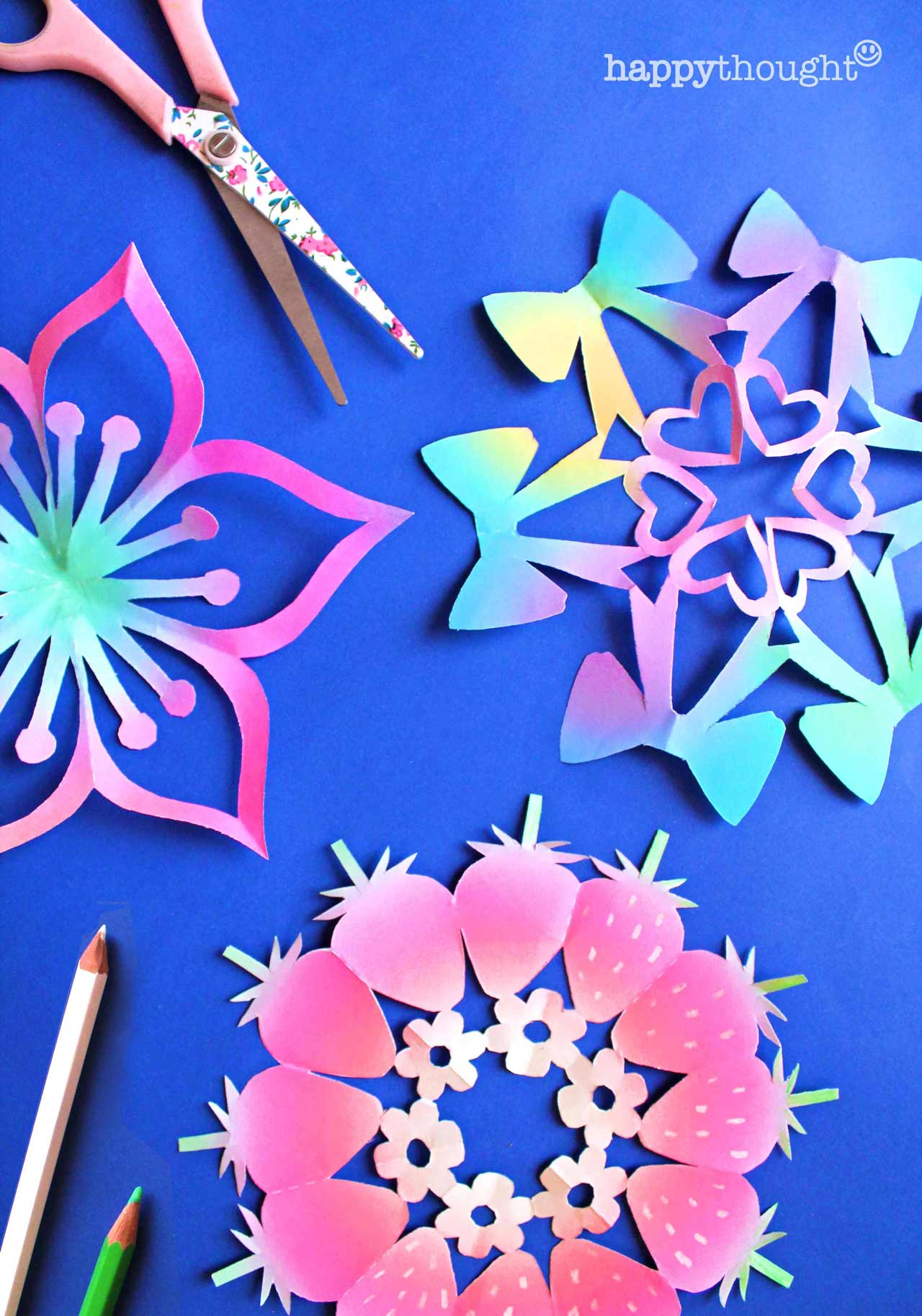 12 kirigami templates - Strawberries pastel bows flowers snowflake templates and patterns