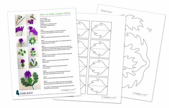 Happythought paper thistle templates and instructions for a Burns Night decoration idea!