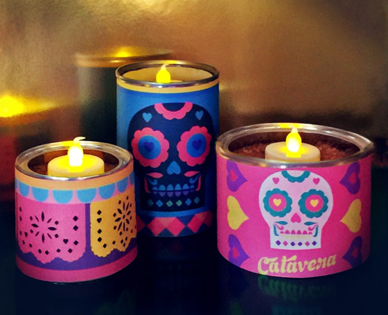 Day of the Dead candle centrepiece: Printable tin can labels!