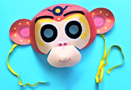 Chinese New Year Monkey mask template cutout and easy instructions