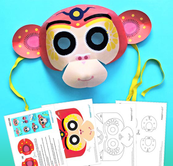 Asian jungle animal masks paper printable - Kid crafts - Happy