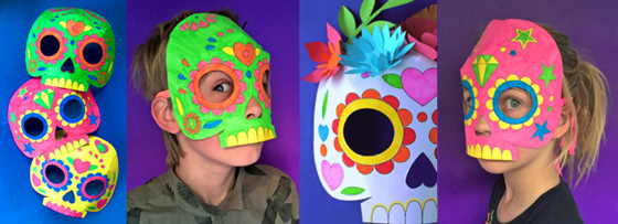 Day of the Dead coloring calavera mask printable templates! Color in your own calavera mask for el Dia de los Muertos!