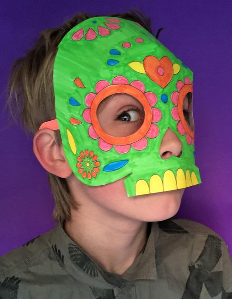 Easy and fun color in calavera mask template for class!!