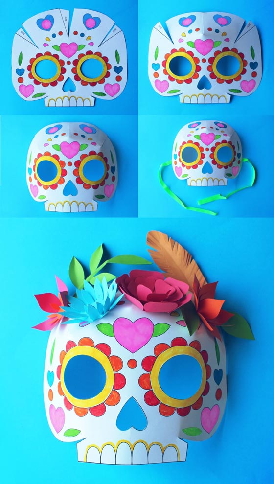 Day of the Dead careta mask instructions: Color in calavera masks template